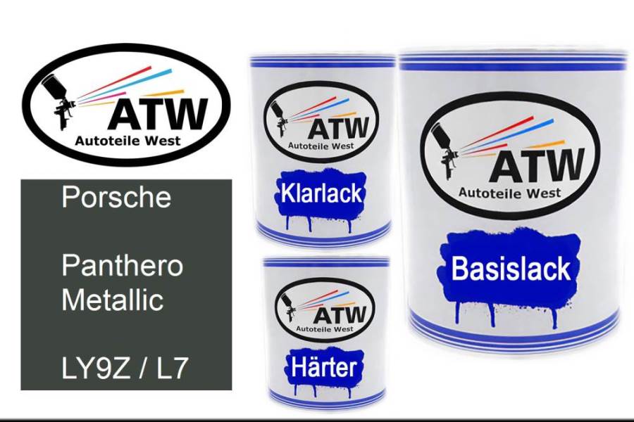 Porsche, Panthero Metallic, LY9Z / L7: 1L Lackdose + 1L Klarlack + 500ml Härter - Set, von ATW Autoteile West.